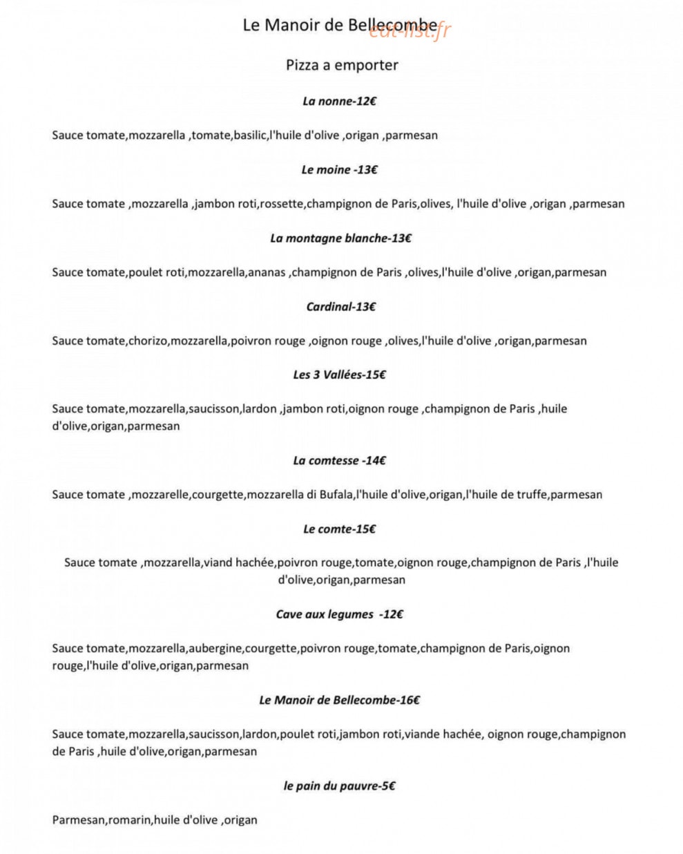 Le Manoir de Bellecombe — carte page 1