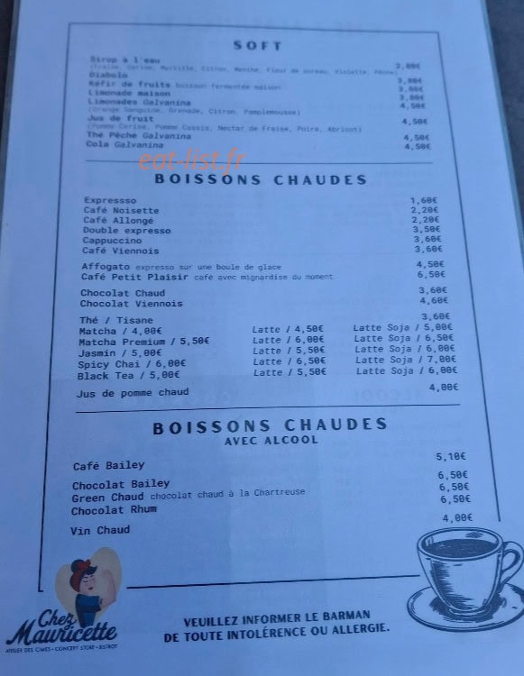 Chez Mauricette — carte page 3