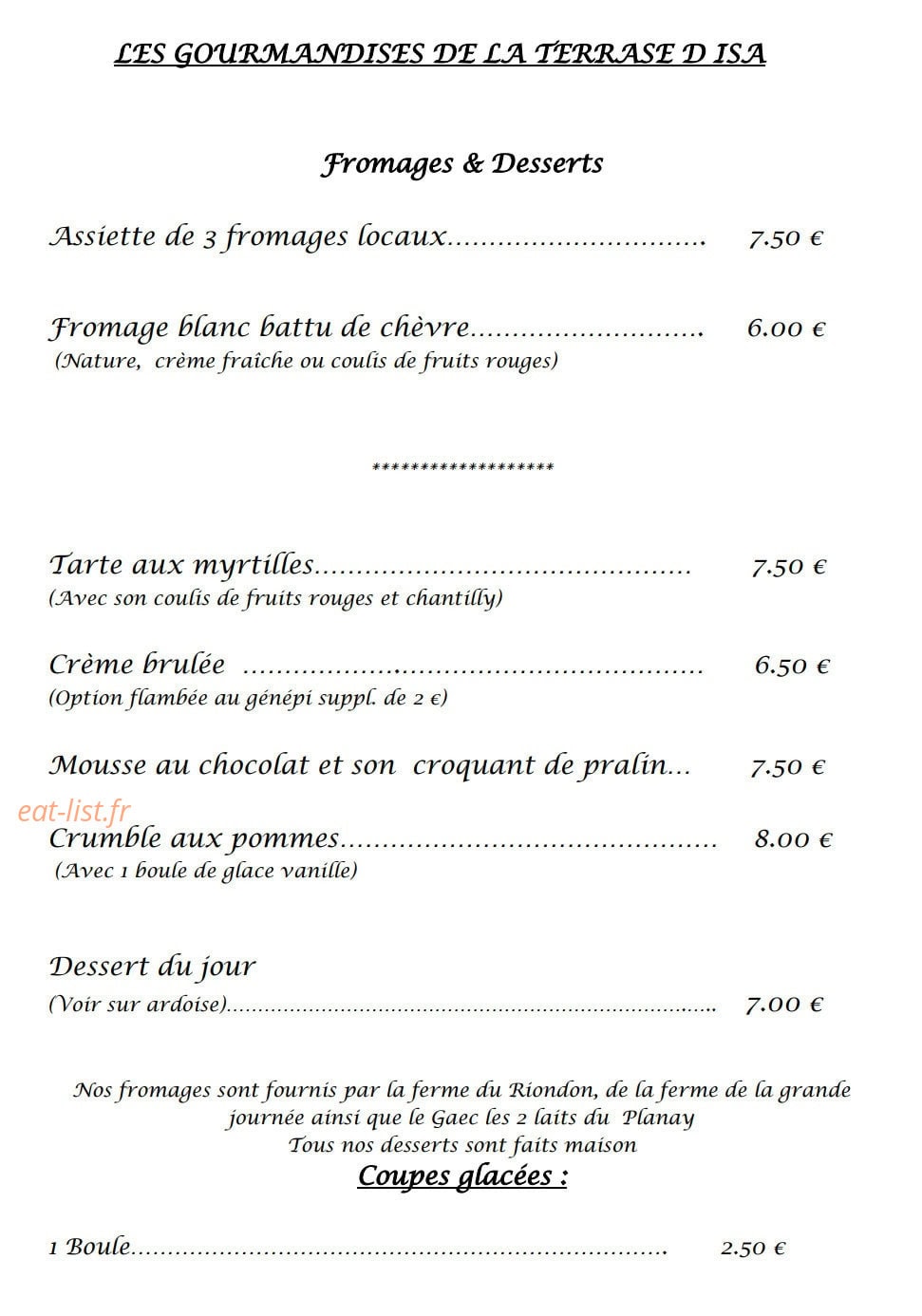 La terrasse d'ISA — carte page 12