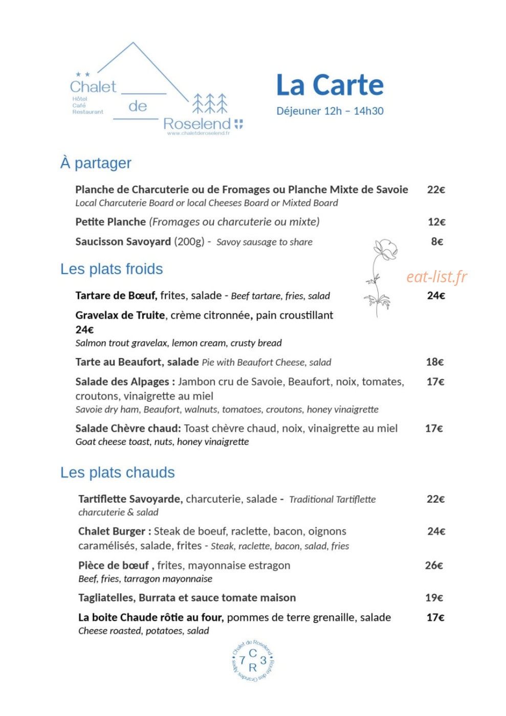 Le Chalet de Roselend — carte page 1