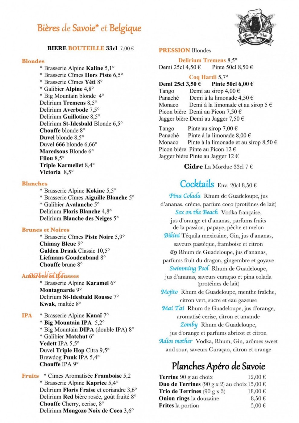 Café de Montagne — carte page 4