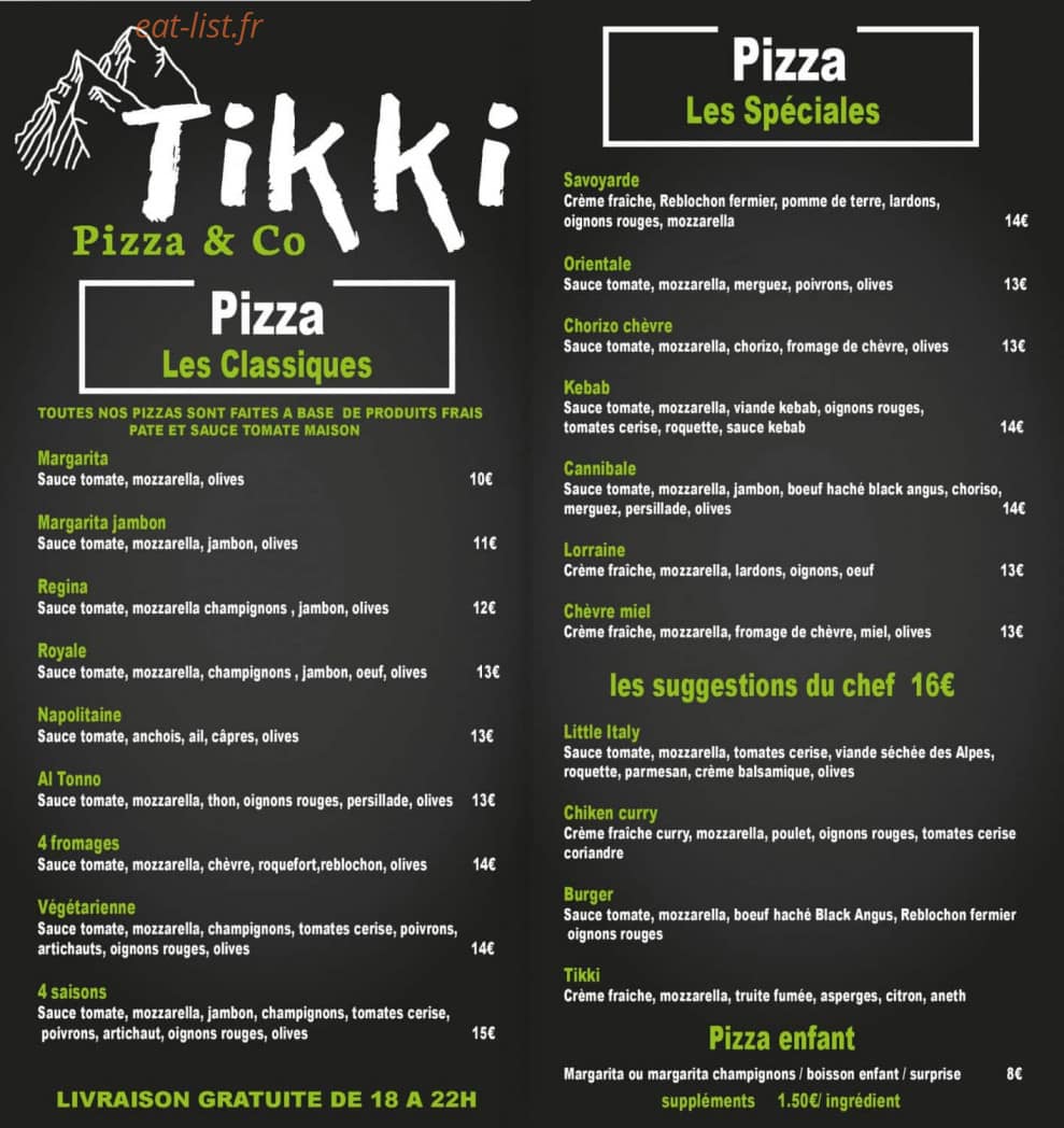 Tikki Pizza & co — carte page 1