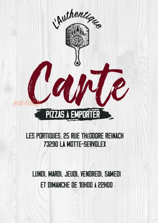 L'Authentique Pizza — carte page 1