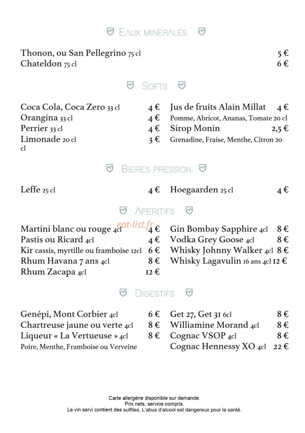 Sopar Restaurant — carte page 1