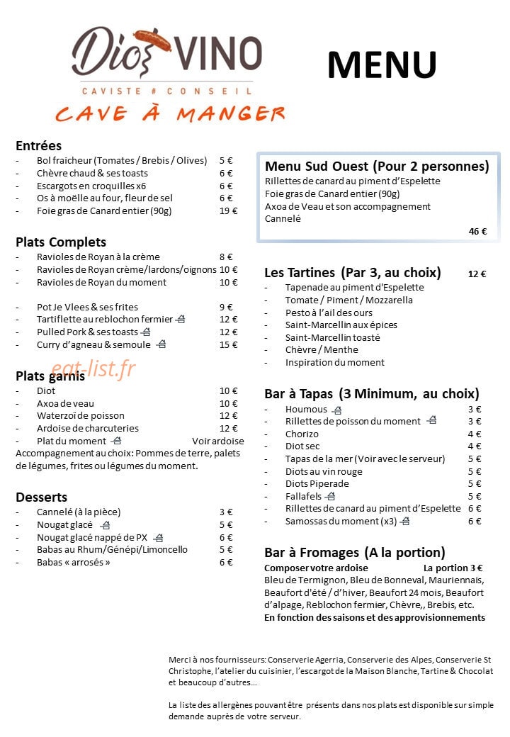 DiotVino — carte page 1