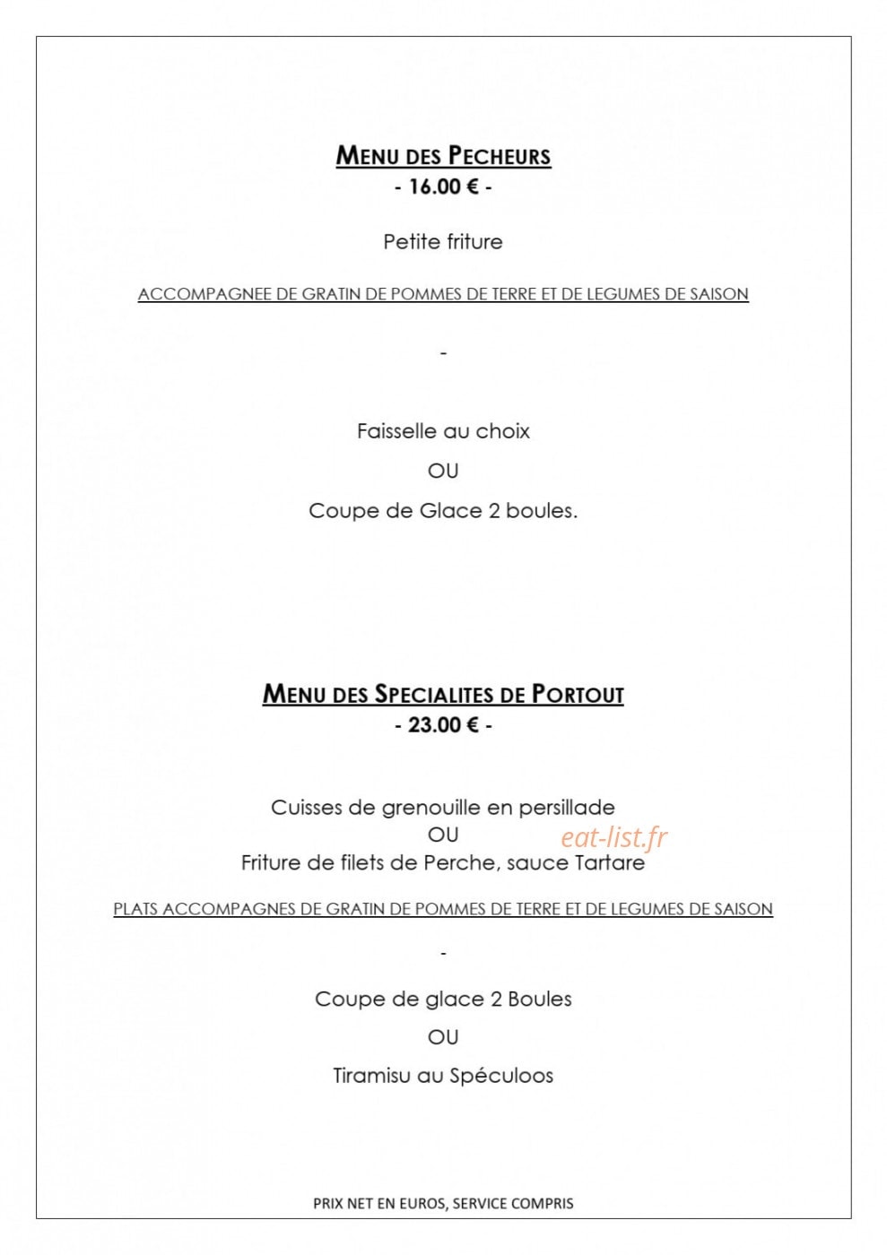 Auberge de Portout — carte page 7