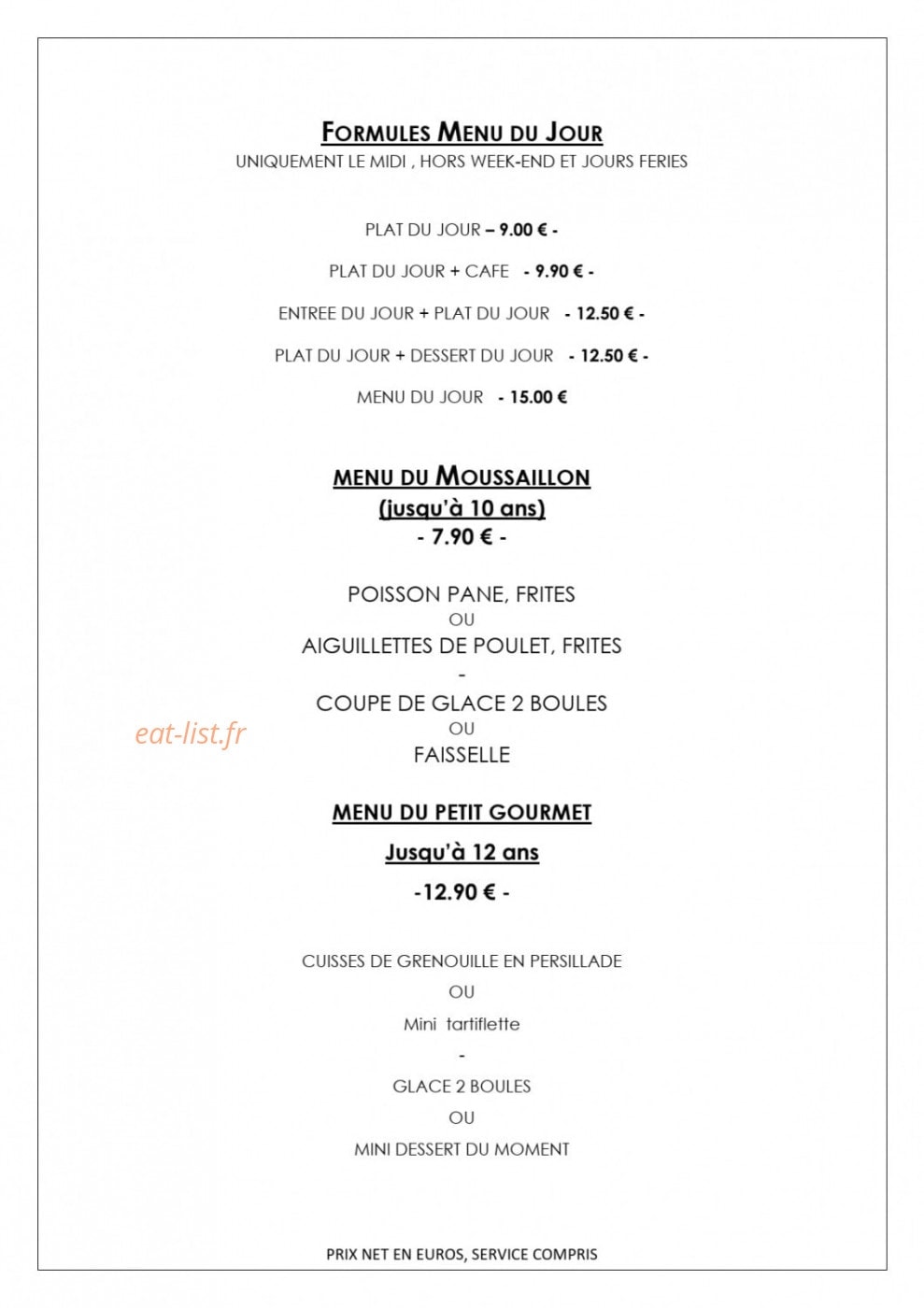 Auberge de Portout — carte page 6