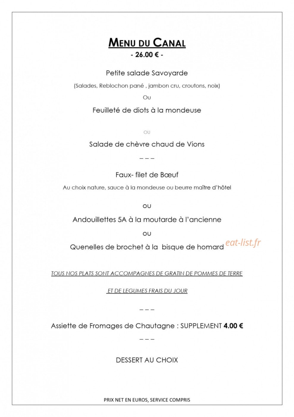 Auberge de Portout — carte page 8