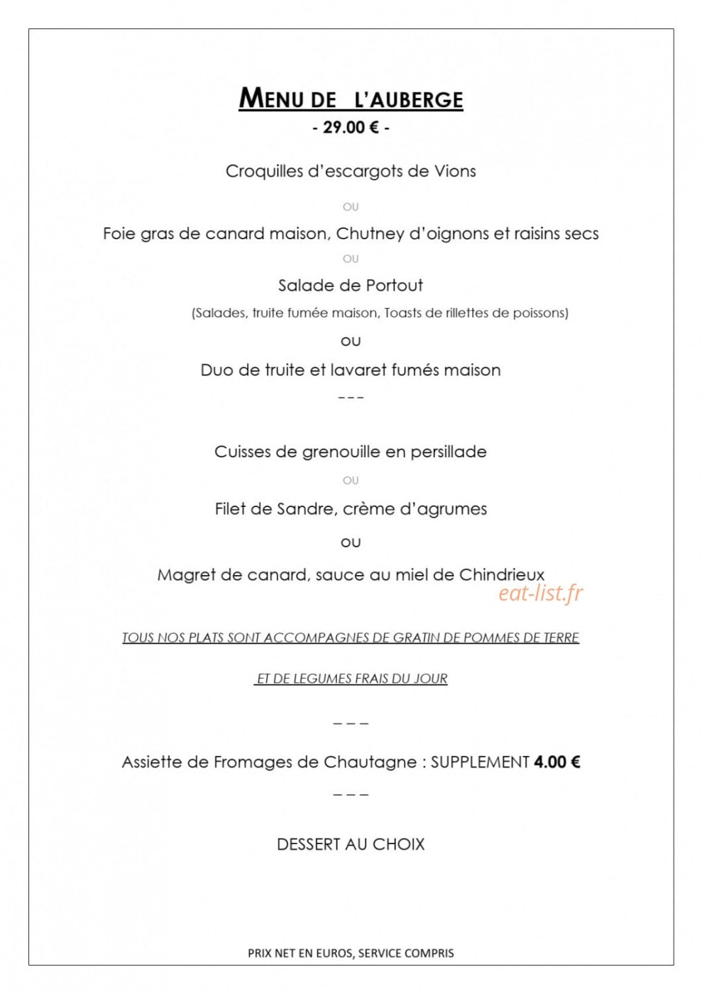 Auberge de Portout — carte page 9
