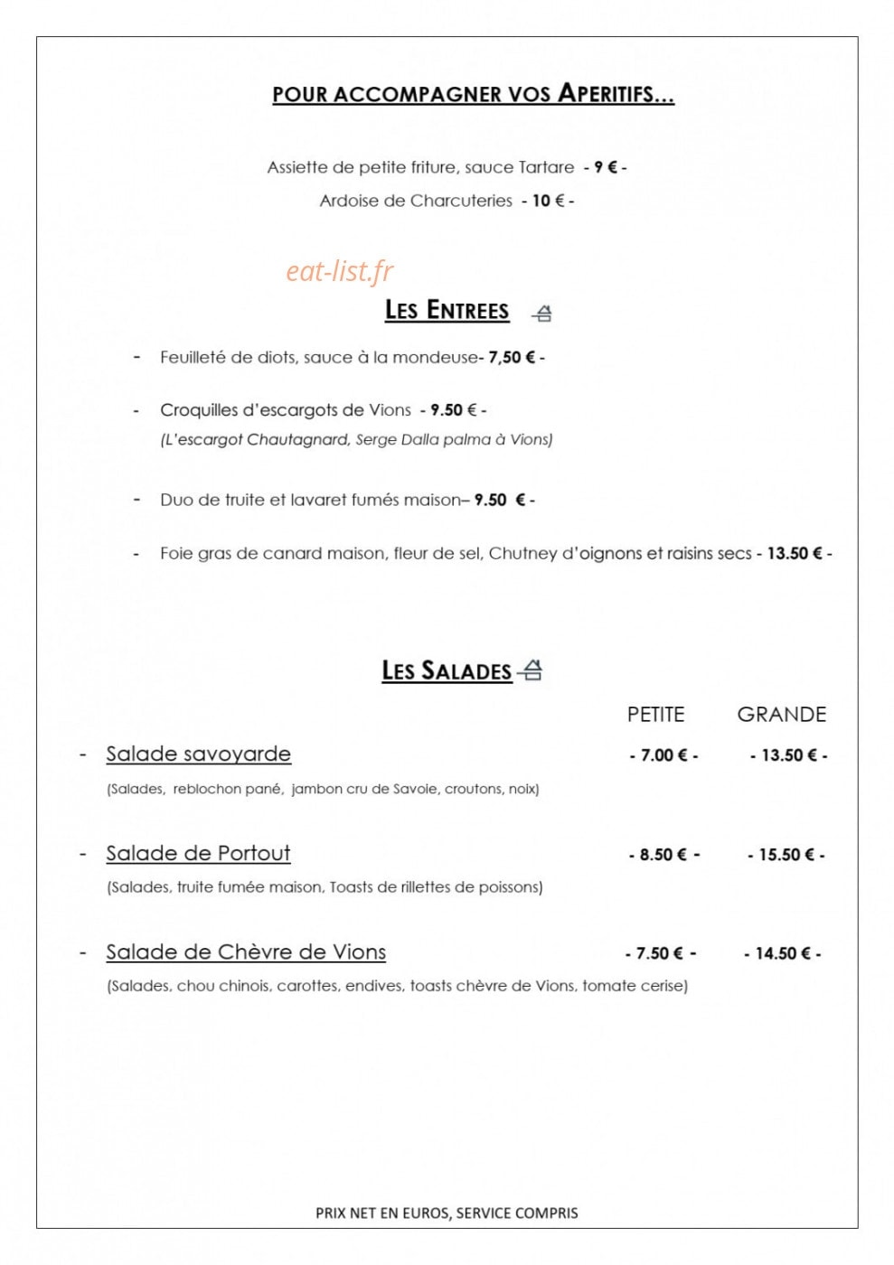 Auberge de Portout — carte page 2