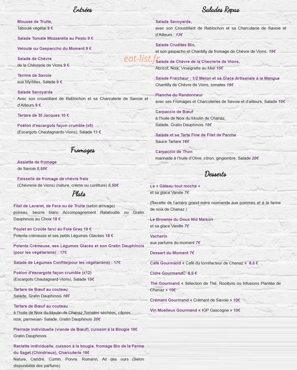 Le Relais Gourmand — carte page 2