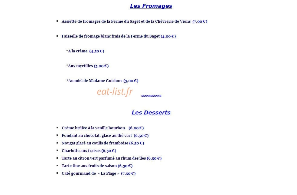 La Plage — carte page 6