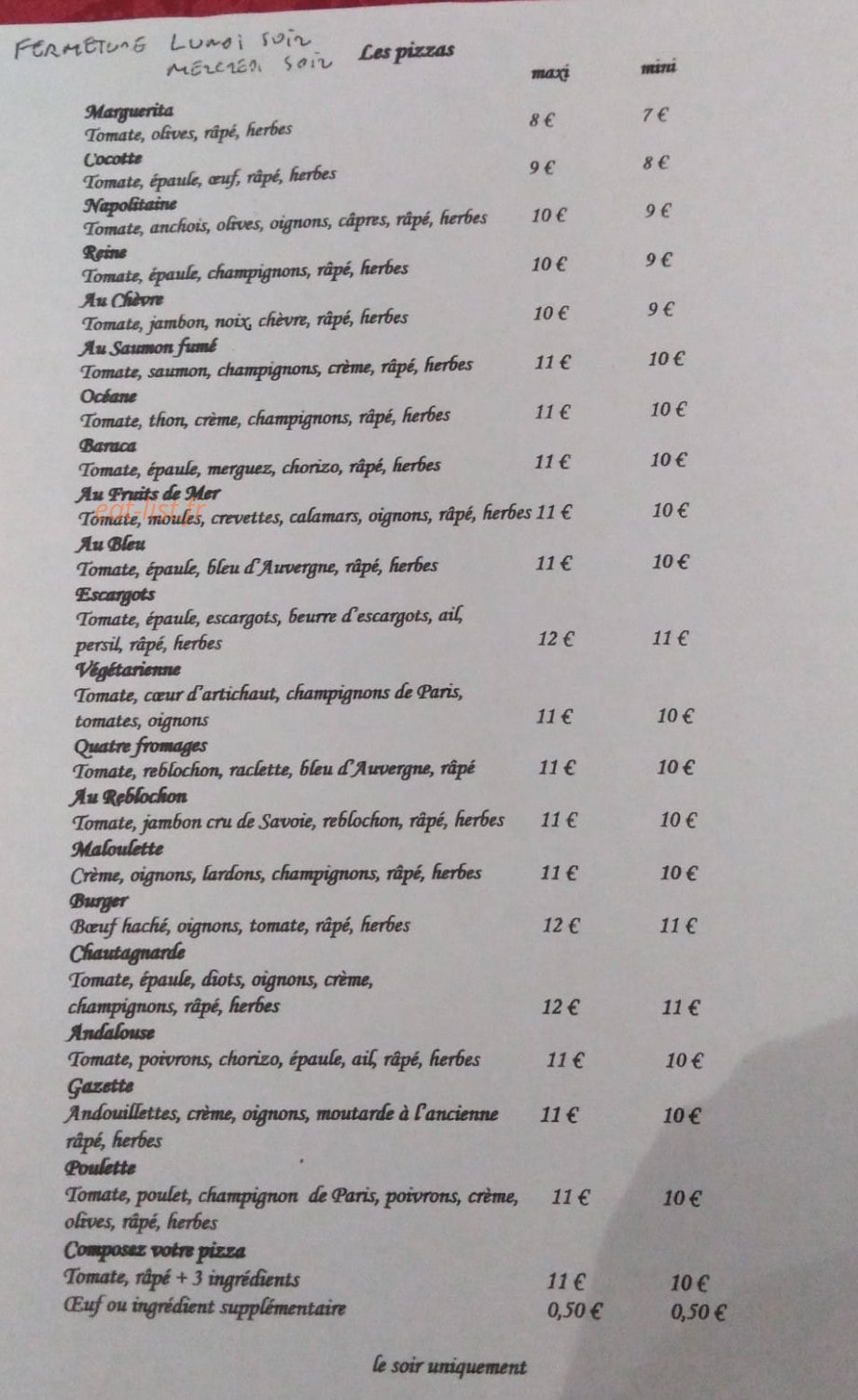 Auberge Chautagnarde — carte page 1