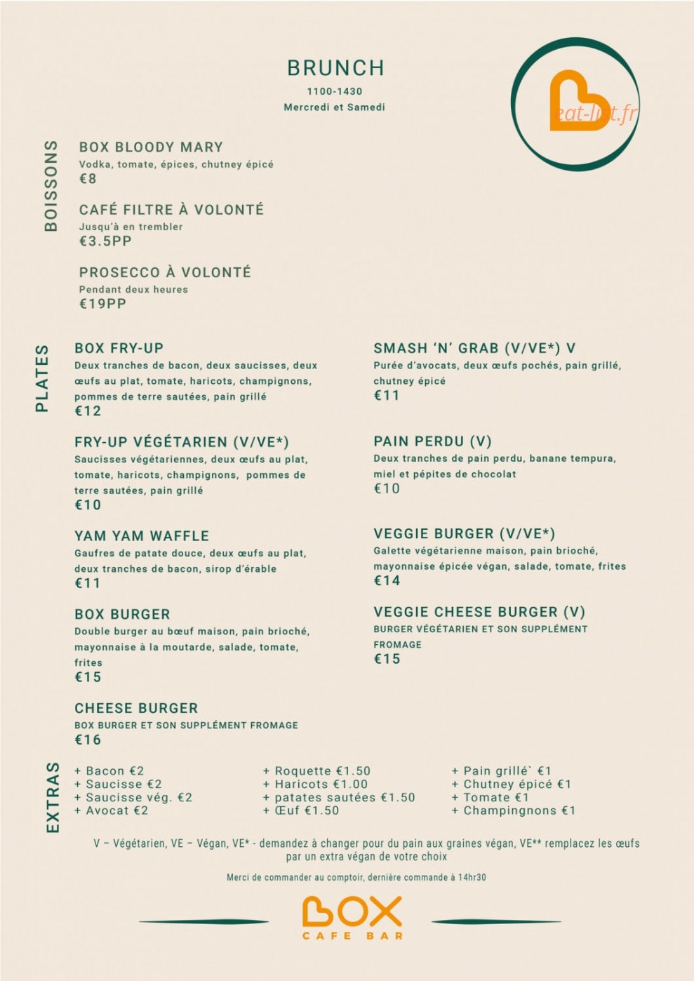Box Cafe Bar — carte page 2