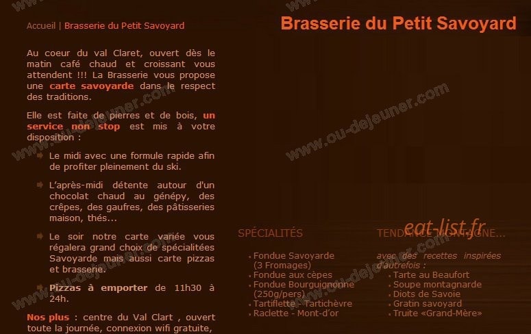 La Brasserie du Petit Savoyard — carte page 1
