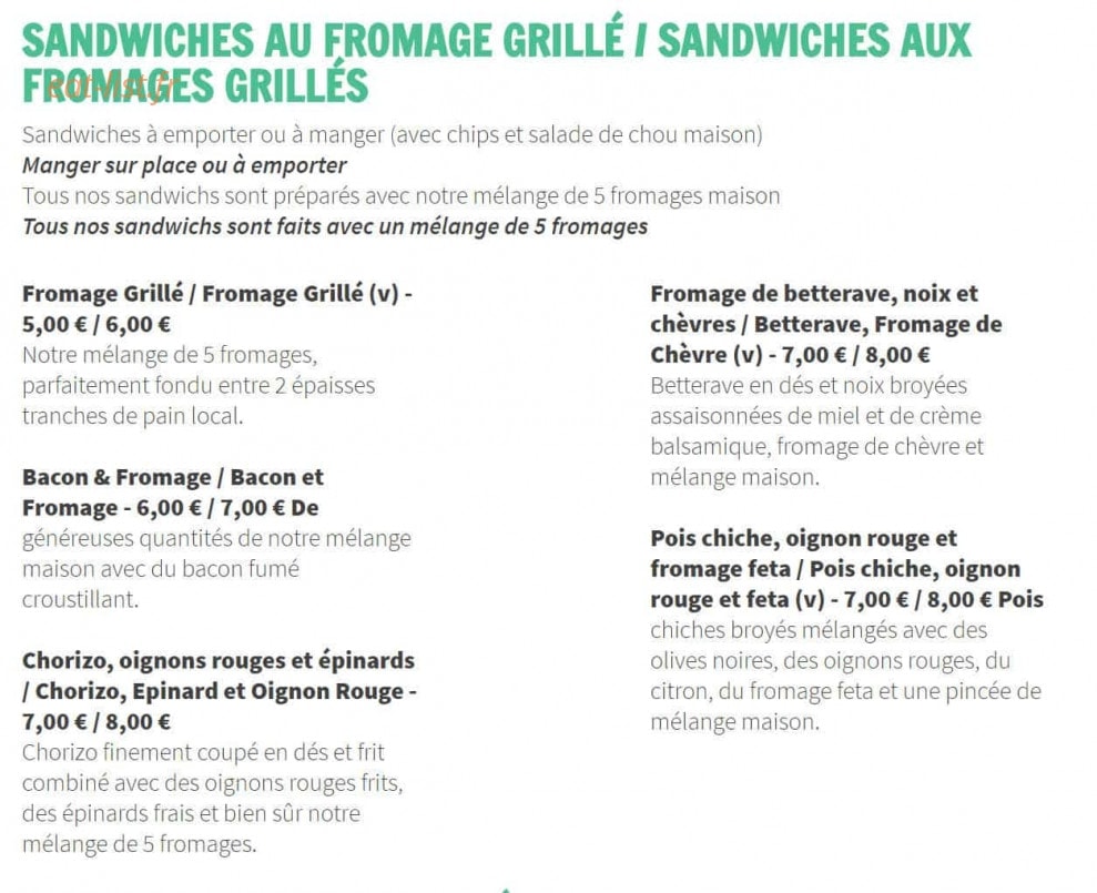 La Cantine — carte page 1