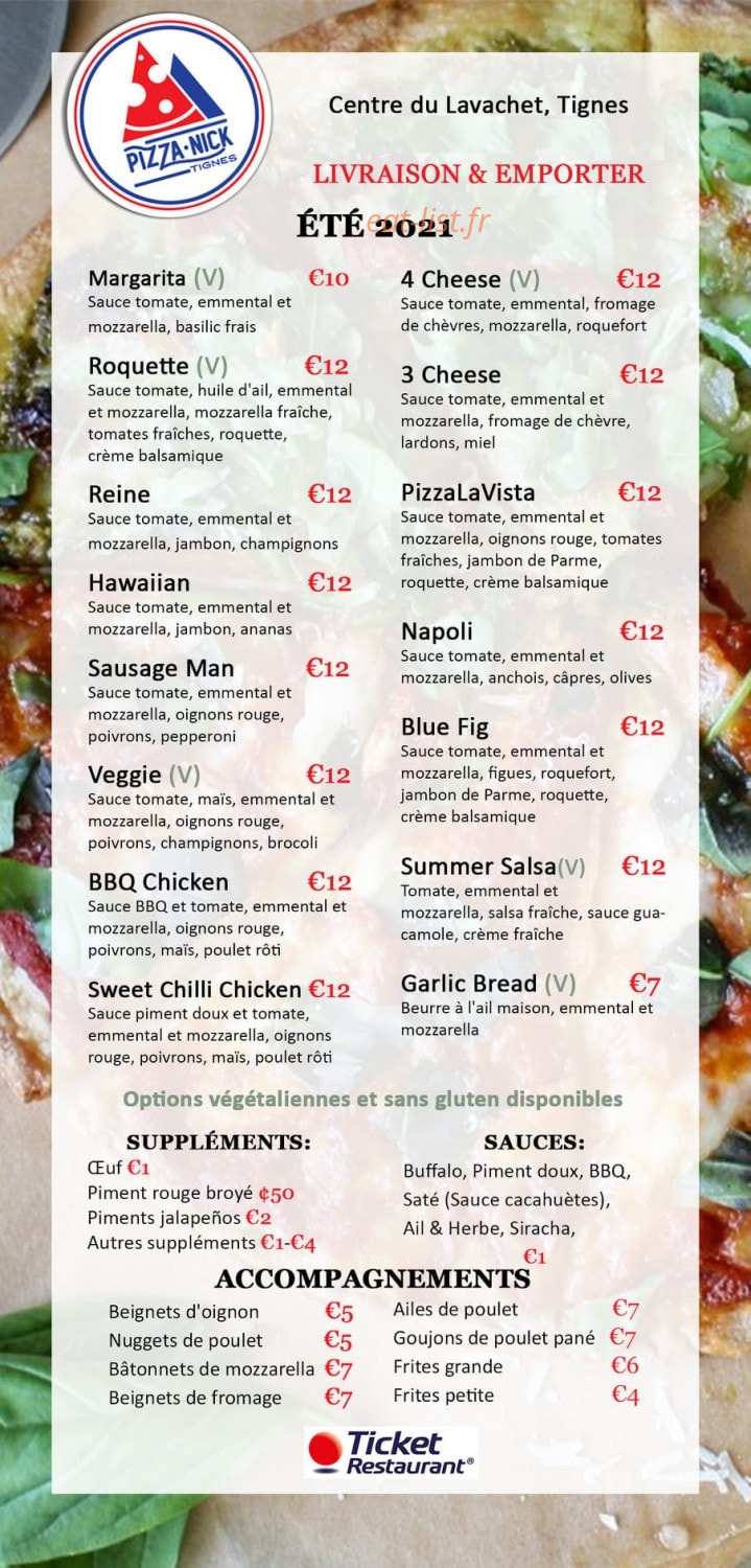 Pizza Nick Tignes — carte page 1