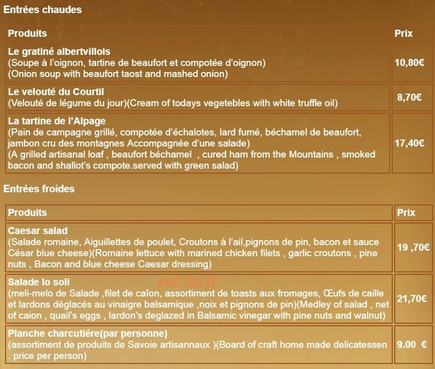 Restaurant d'altitude lo soli — carte page 1