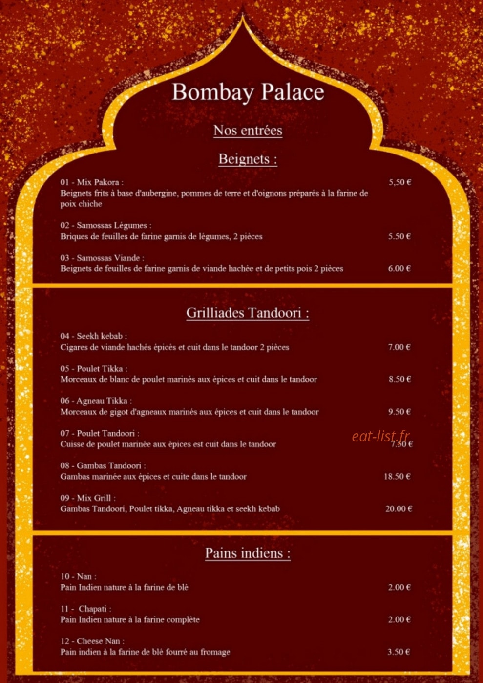 Le Bombay Palace — carte page 1