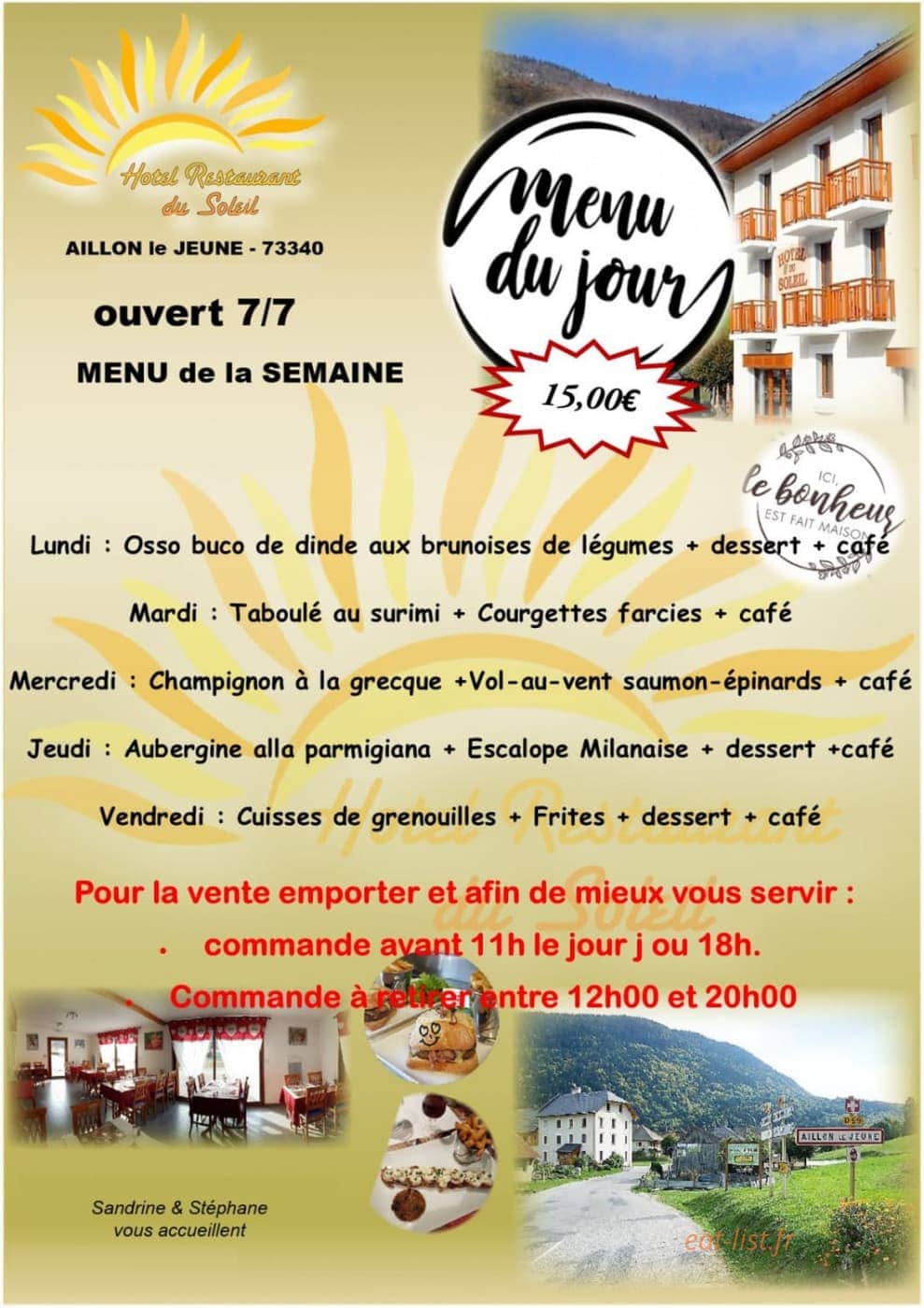 Hôtel Restaurant du Soleil — carte page 1