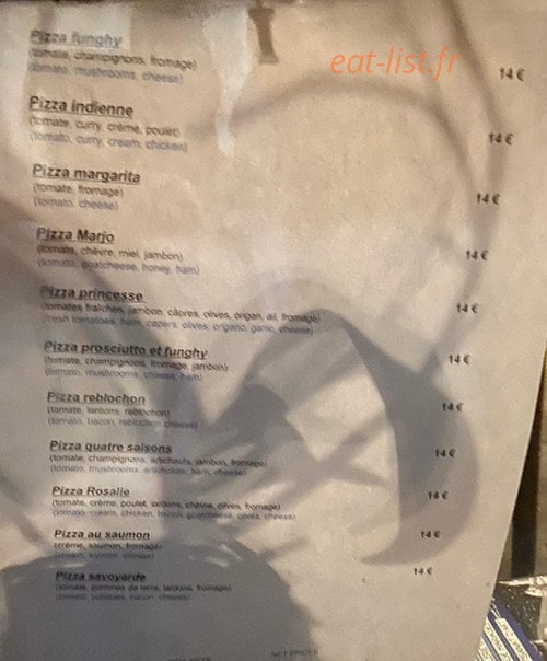 Carte et menu de Pizzéria de la Tour Sarrazine à Bozel — Les pizzas