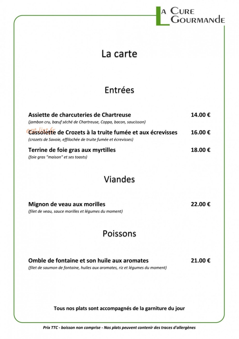 La Cure Gourmande — carte page 4