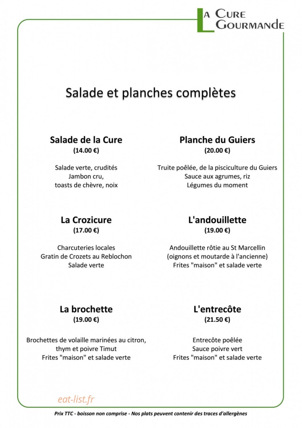 La Cure Gourmande — carte page 2