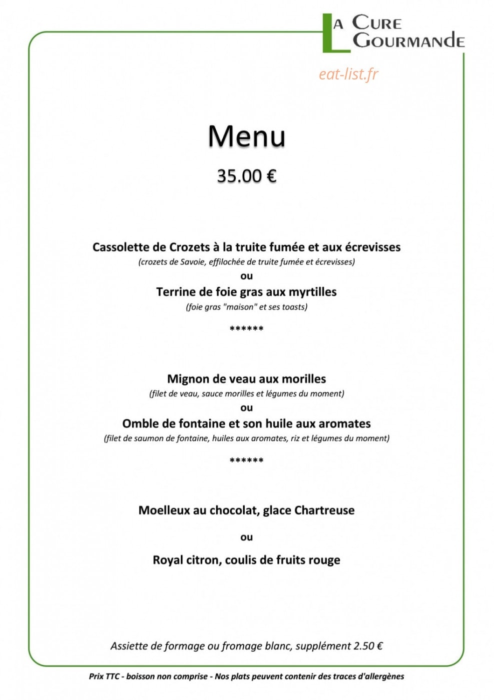 La Cure Gourmande — carte page 3
