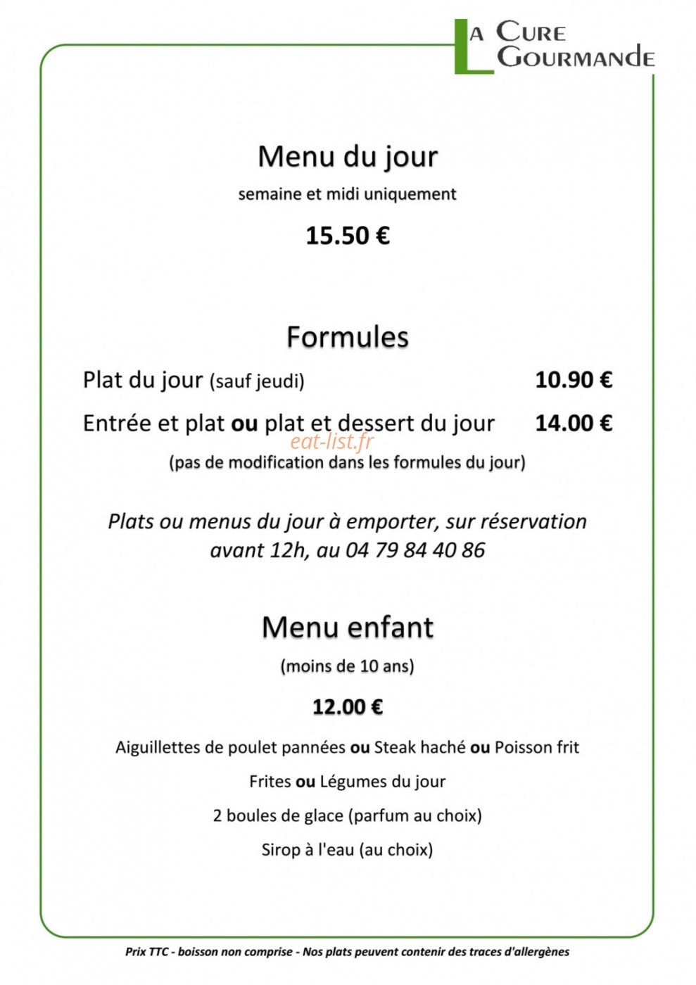 La Cure Gourmande — carte page 1