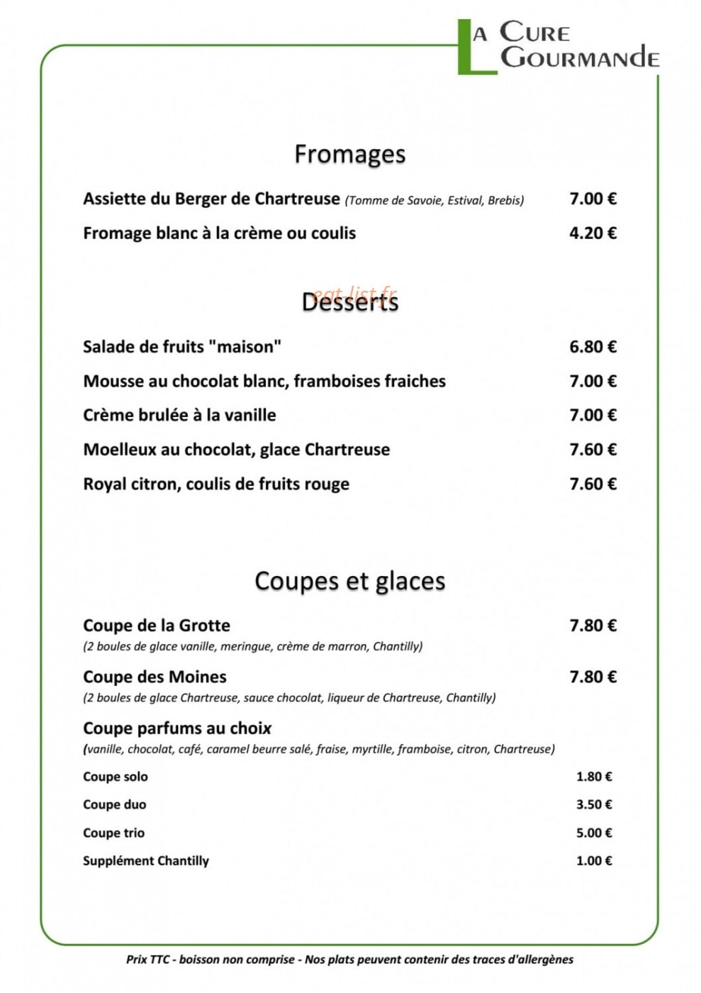 La Cure Gourmande — carte page 5