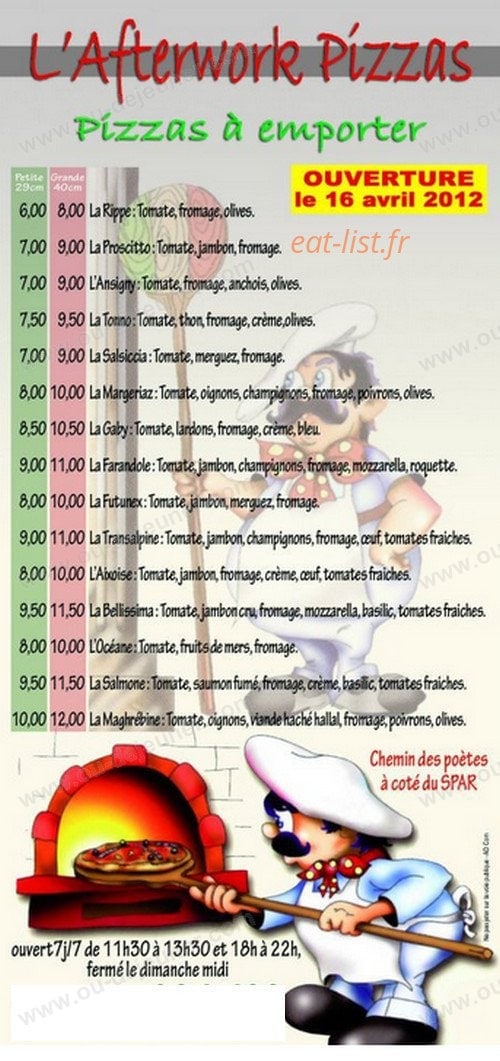 L'Afterwork Pizzas — carte page 1