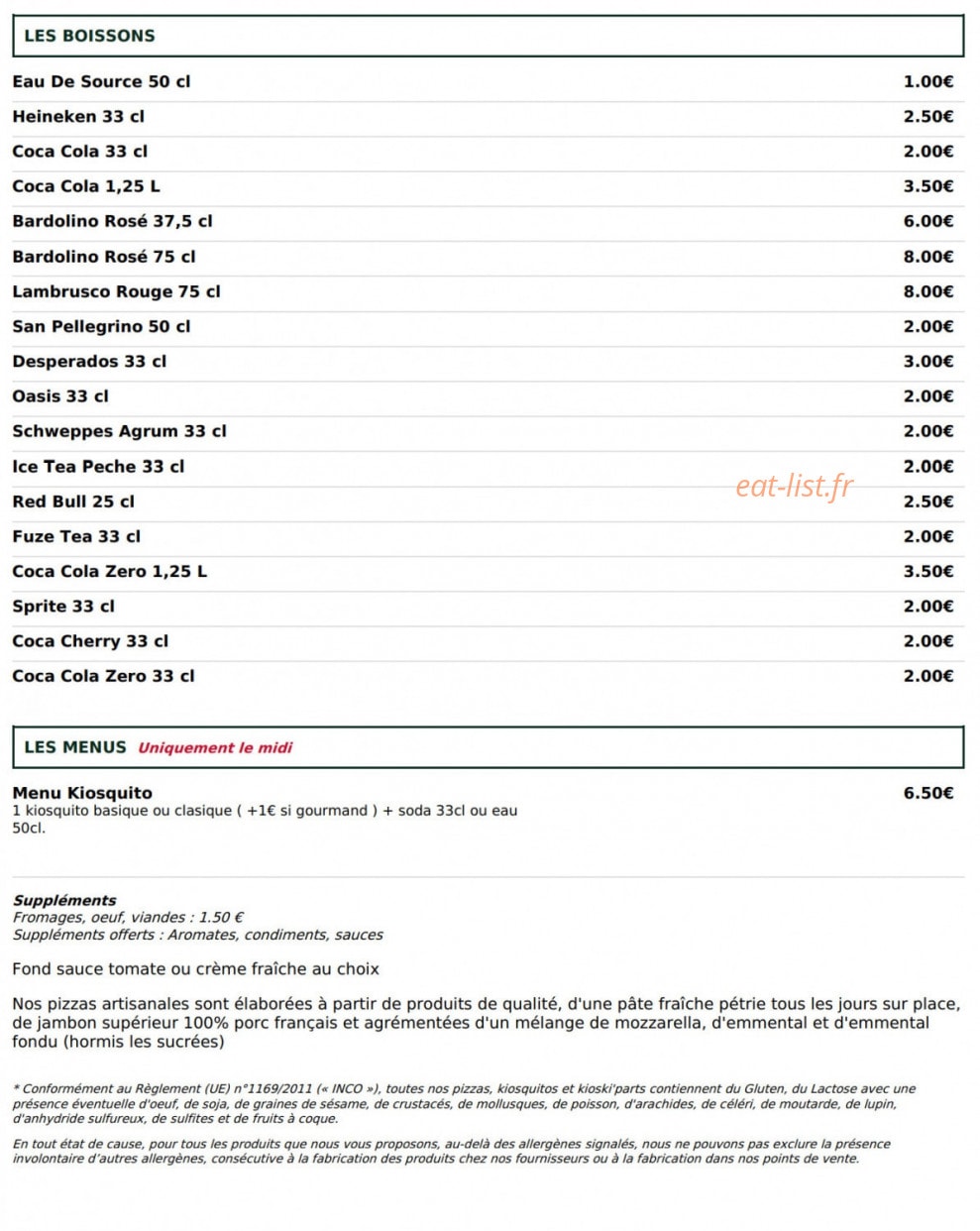 Le kiosque à pizzas — carte page 5