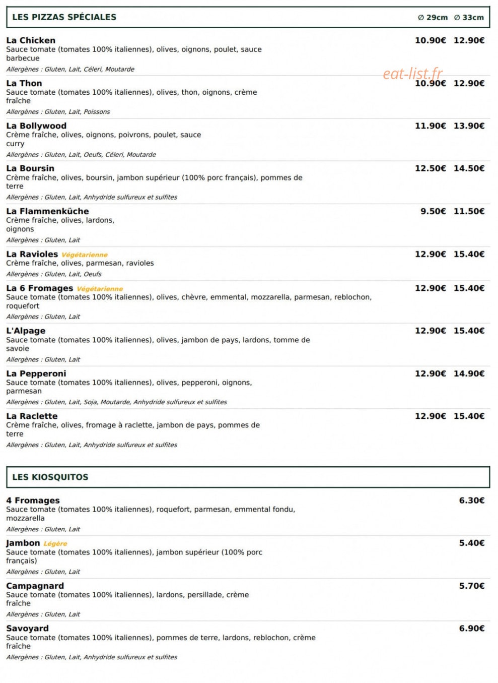 Le kiosque à pizzas — carte page 3