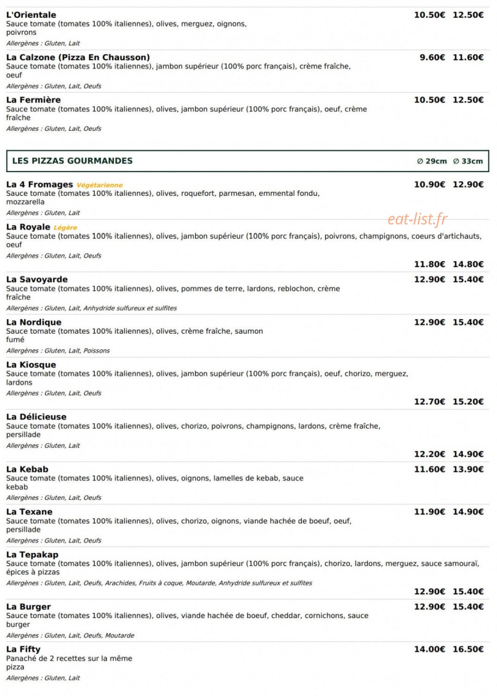 Le kiosque à pizzas — carte page 2