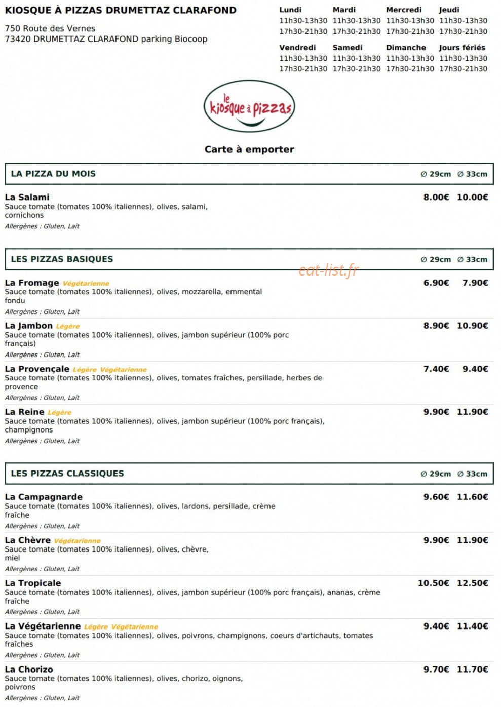 Le kiosque à pizzas — carte page 1