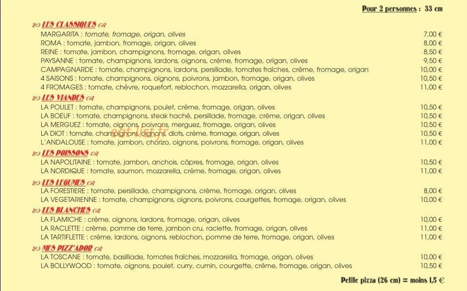 Pizz'a Dor — carte page 1