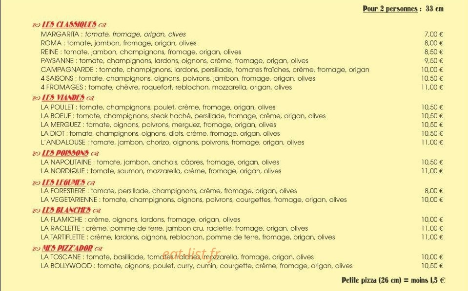 Pizz'a Dor — carte page 1