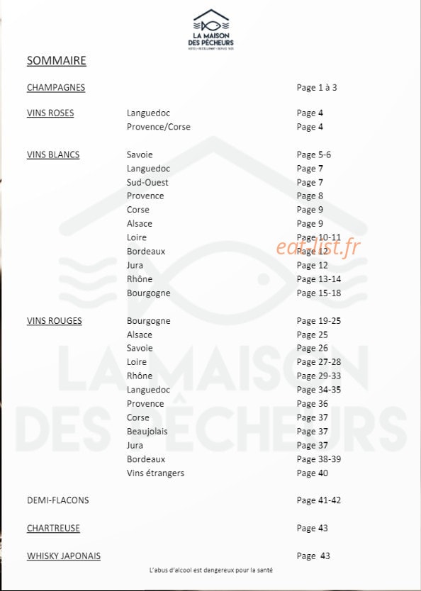 La Maison des Pêcheurs — carte page 12