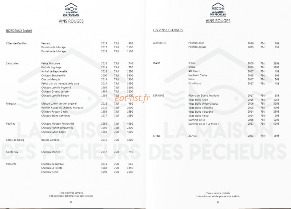 La Maison des Pêcheurs — carte page 39