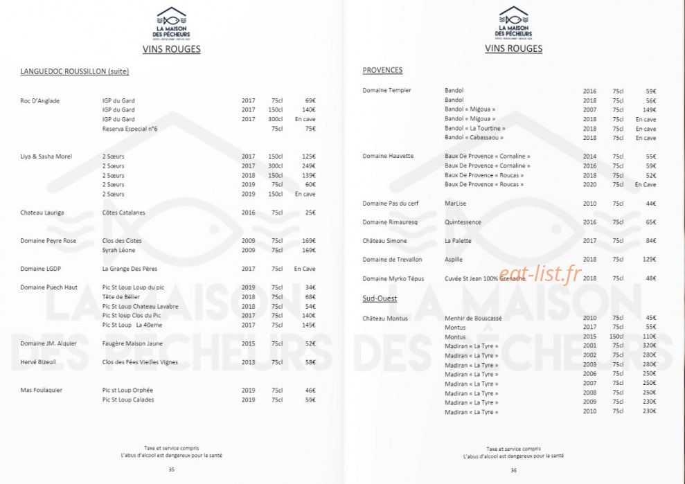 La Maison des Pêcheurs — carte page 37