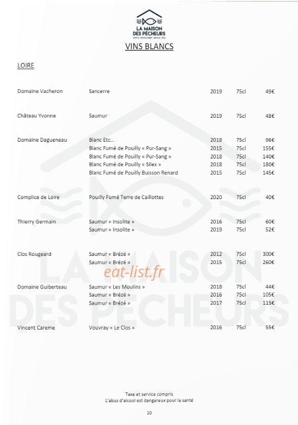 La Maison des Pêcheurs — carte page 22