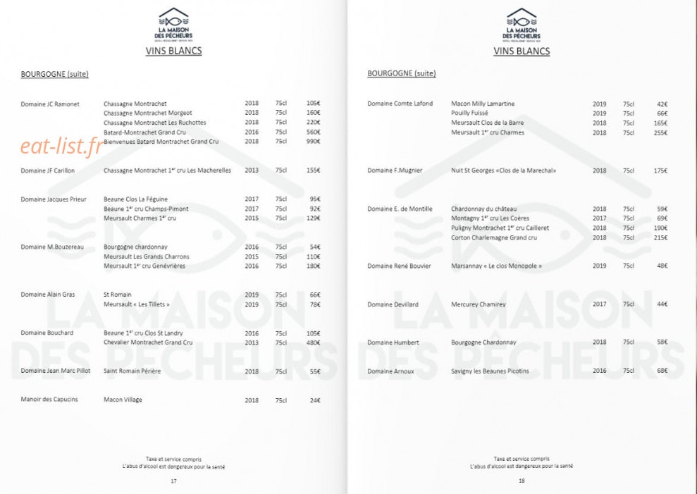 La Maison des Pêcheurs — carte page 28