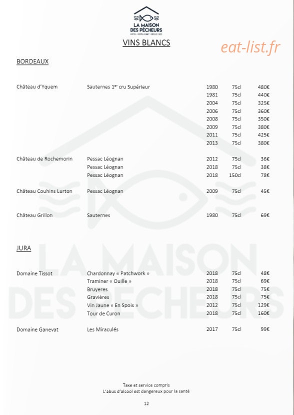 La Maison des Pêcheurs — carte page 24