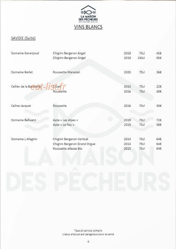 La Maison des Pêcheurs — carte page 18