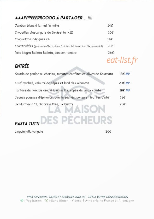 La Maison des Pêcheurs — carte page 1
