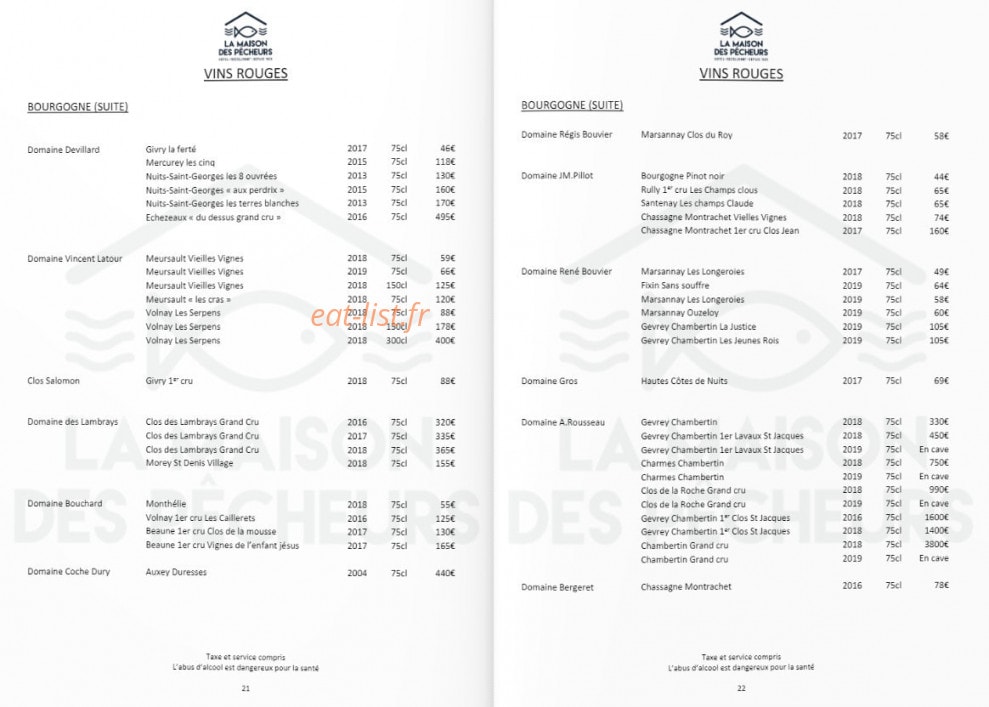 La Maison des Pêcheurs — carte page 30