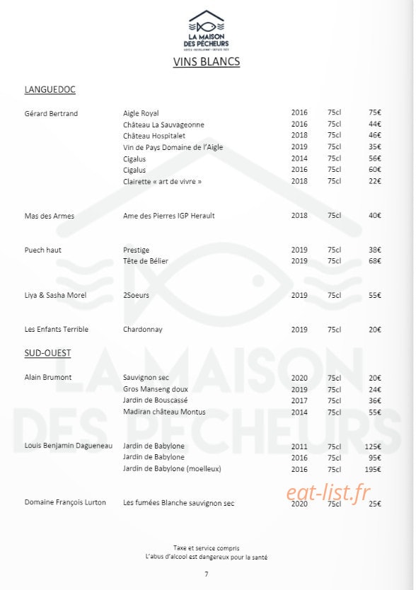 La Maison des Pêcheurs — carte page 19