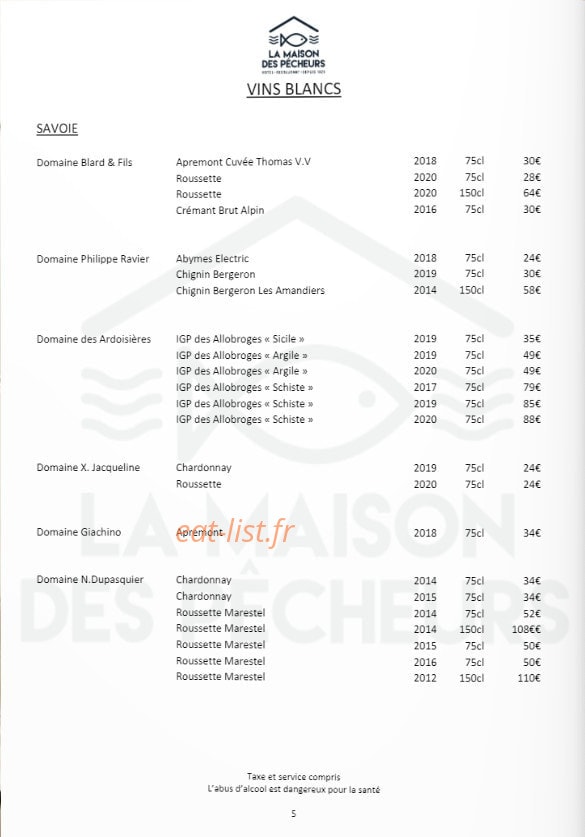 La Maison des Pêcheurs — carte page 17