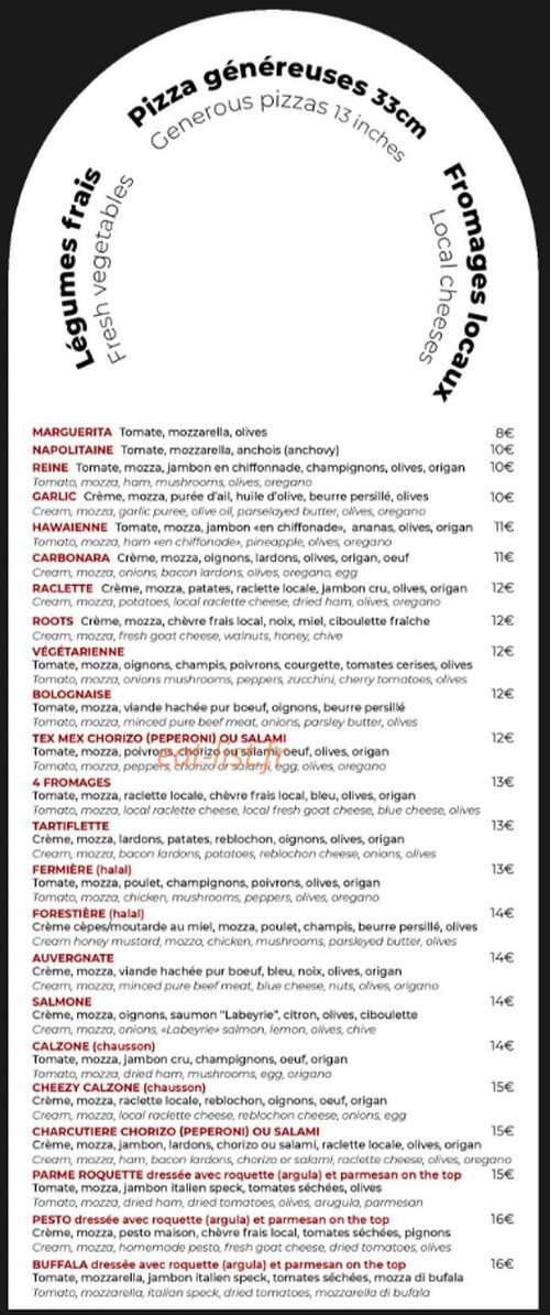 La Root's Pizzas — carte page 2