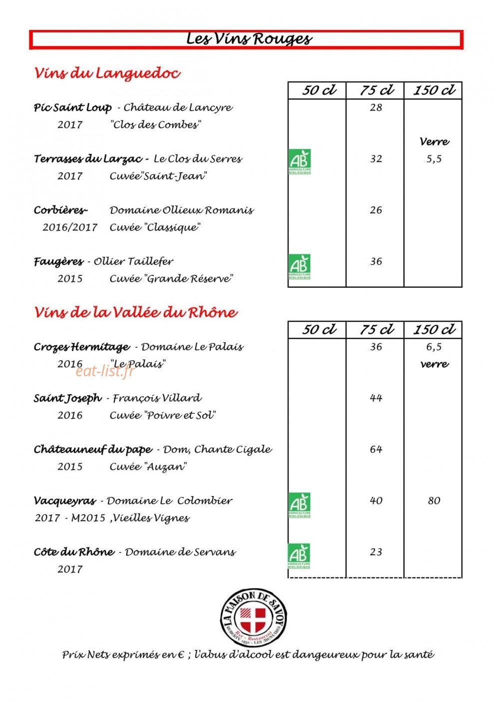 La Maison De Savoy — carte page 14